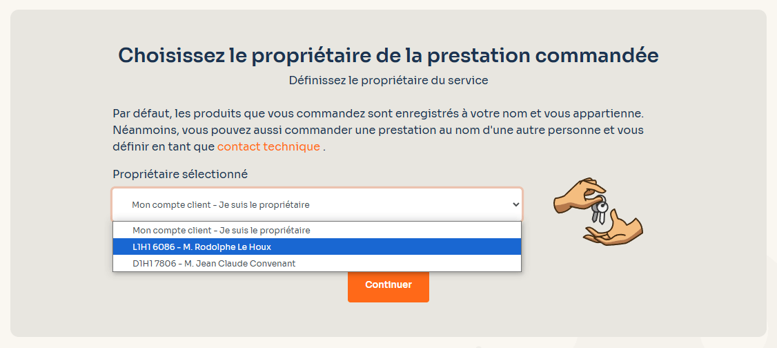 Capture d'écran de l'étape supplémentaire pour sélectionner le propriétaire de l'offre commandée