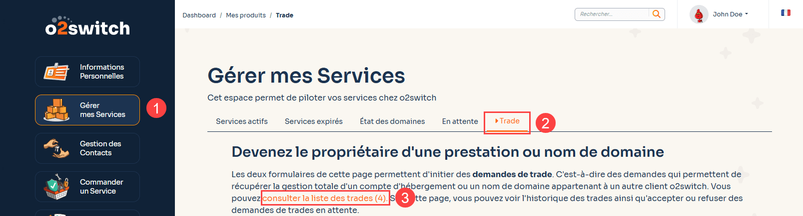 Capture d'écran qui montre comment accéder à la page de validation des trades