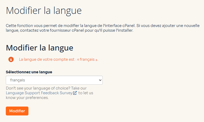 Aperçu de l'outil Modifier la langue