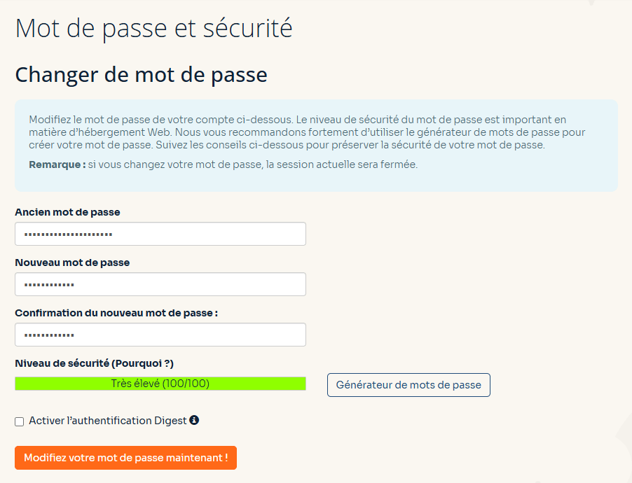 Aperçu de l'outil Mot de passe et sécurité